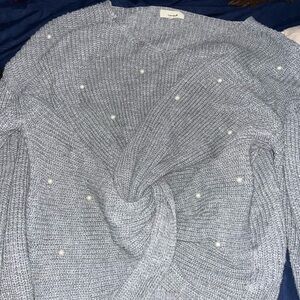 Gray Pearl-Embellished Sweater
